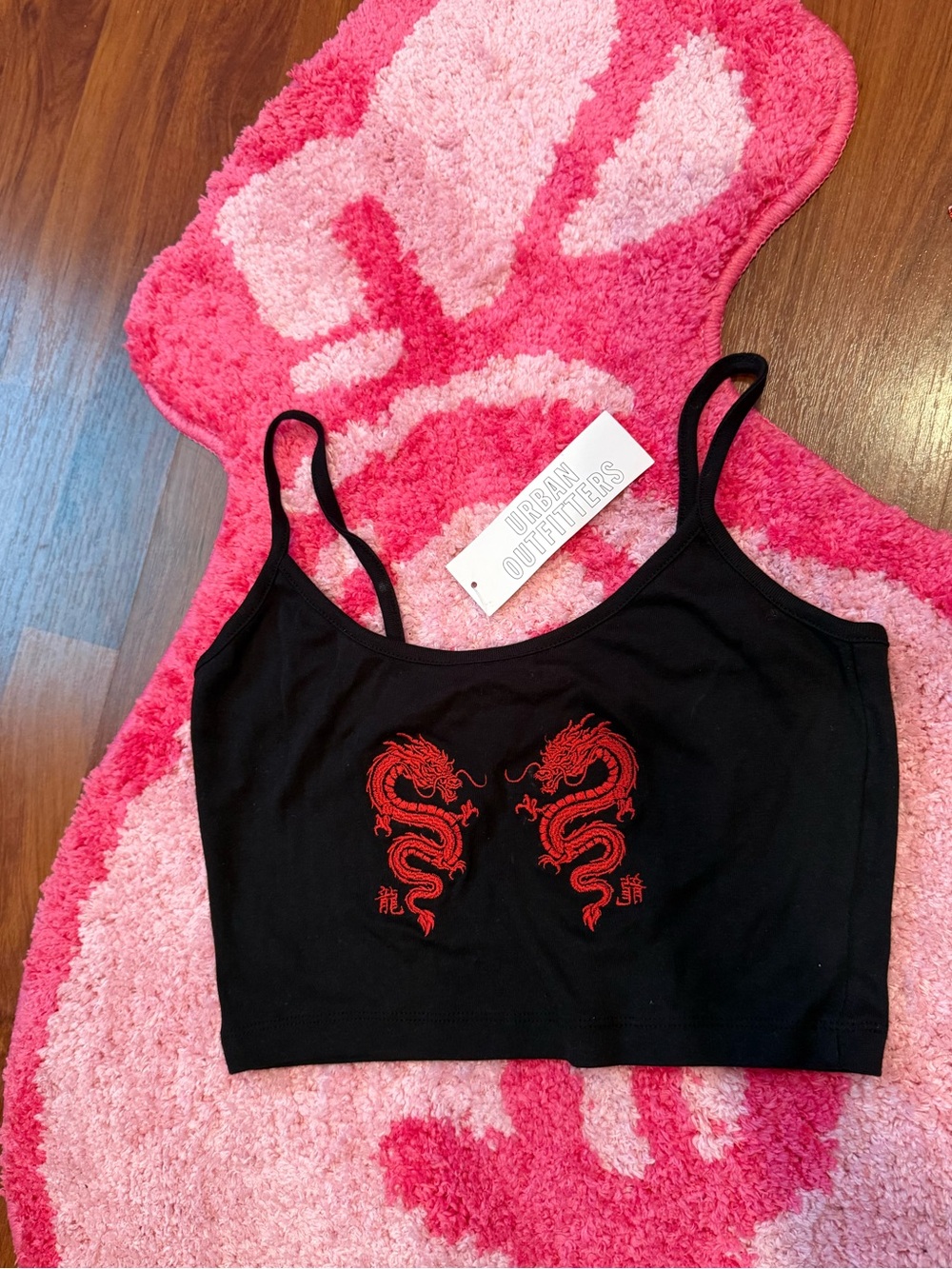 Urban Outfitters Black Cropped Cami with Red Dragon Embroidery